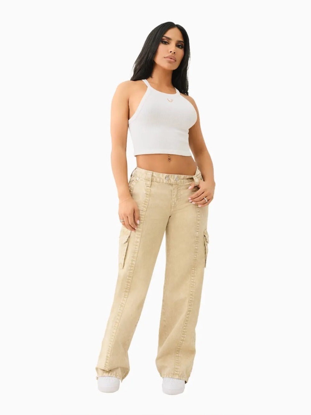 NWT True Religion Women's Bobbi Low Rise Big T Relaxed Cargo Pant Size 29